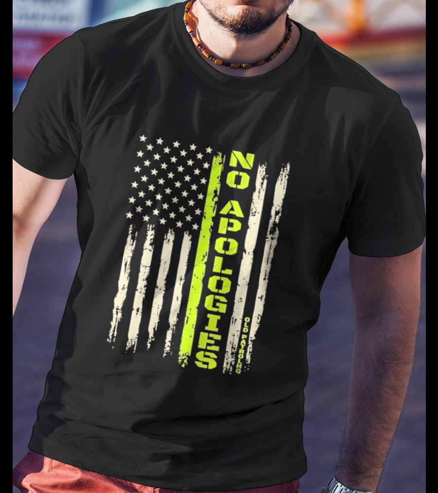 No Apologies Old PatrolHQ Distressed American Flag Vertical Stripes Stars T-Shirt