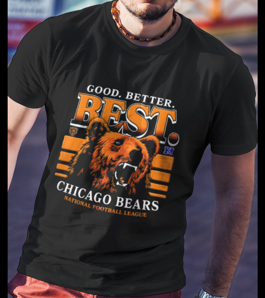 Chicago Bears Good Better Best Roaring Bear Head National Football League Orange Stripes T-Shirt