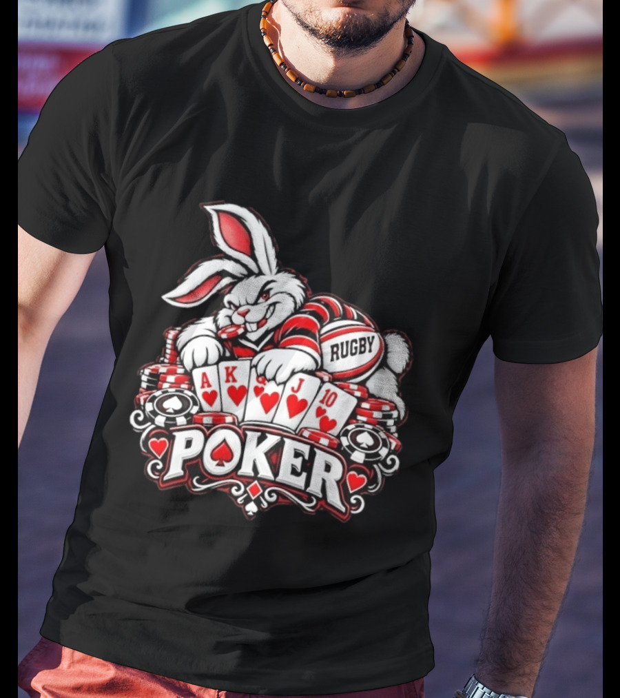 Rugby Poker Rabbit Royal Flush Card Game T-Shirt