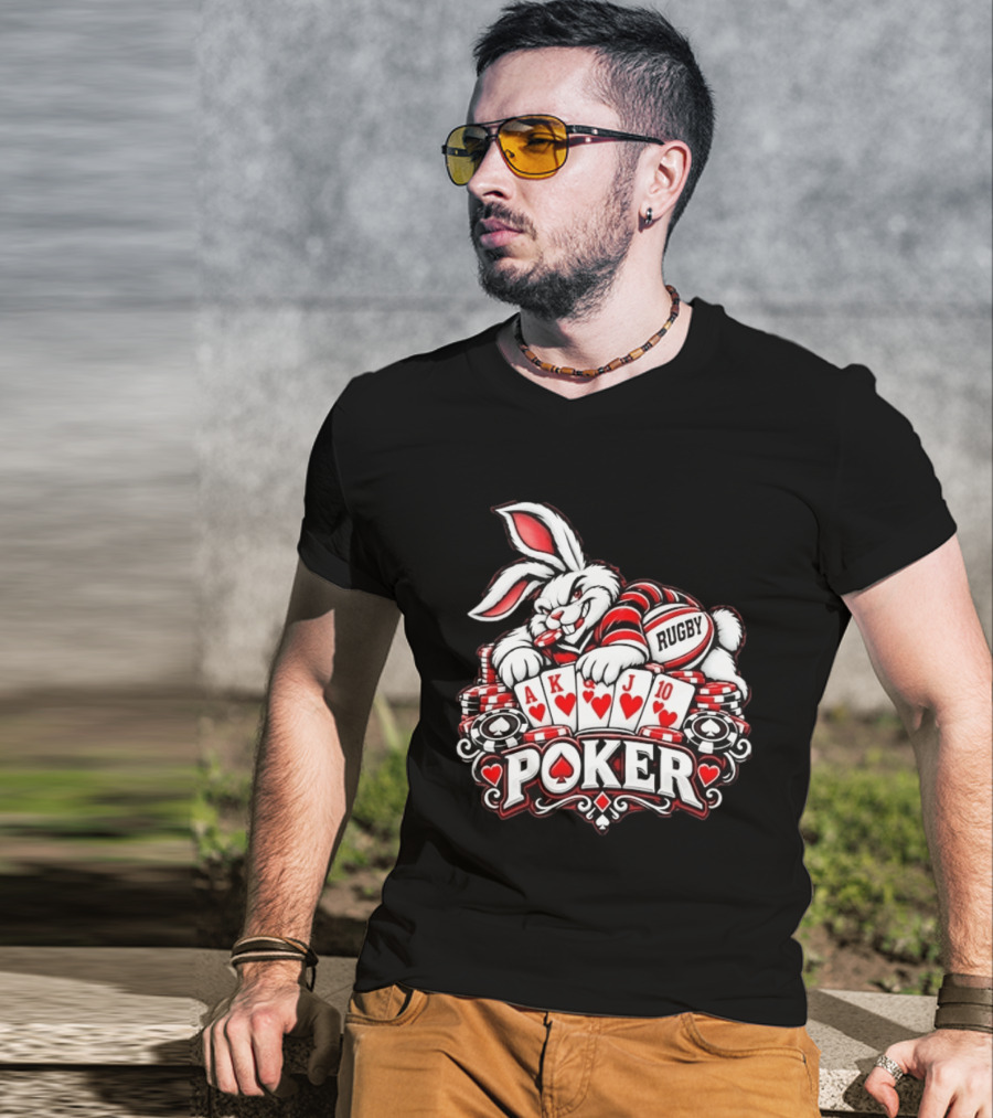 Rugby Poker Rabbit Royal Flush Card Game T-Shirt