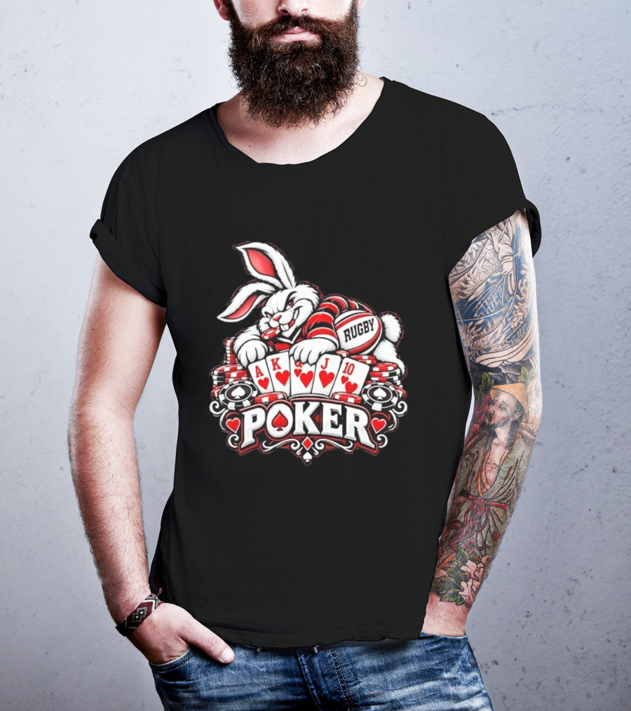 Rugby Poker Rabbit Royal Flush Card Game T-Shirt