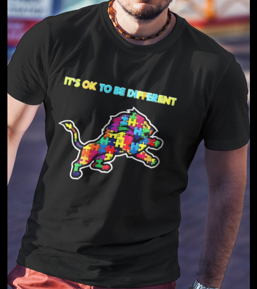 Detroit Lions It's OK To Be Different Colorful Jigsaw Puzzle T-Shirt