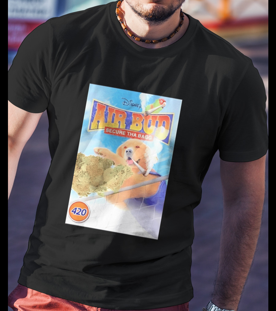 Disney Air Bud Secure Tha Bagg 420 Meme Basketball Dog Smoking T-Shirt
