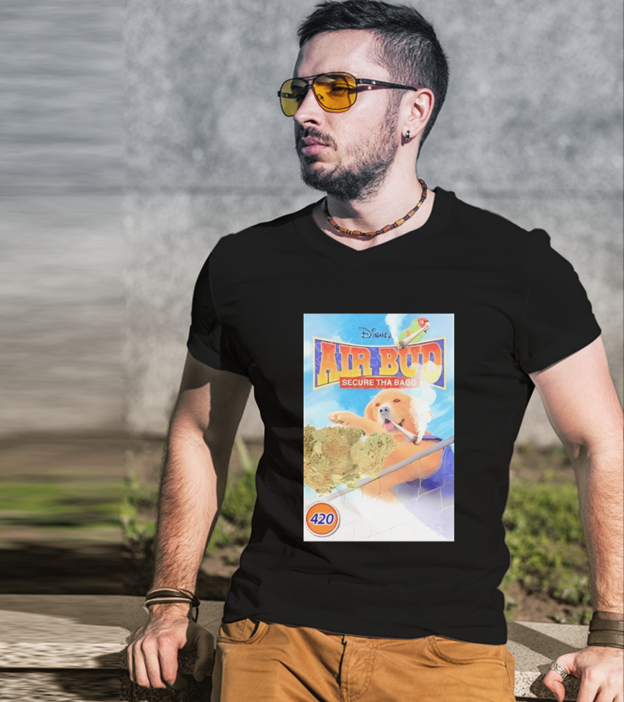 Disney Air Bud Secure Tha Bagg 420 Meme Basketball Dog Smoking T-Shirt