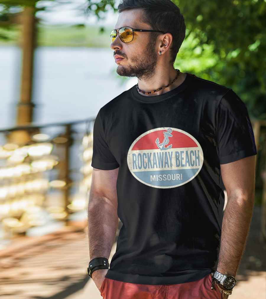 Rockaway Beach Missouri Distressed Anchor Red White Blue Vintage Look T-Shirt