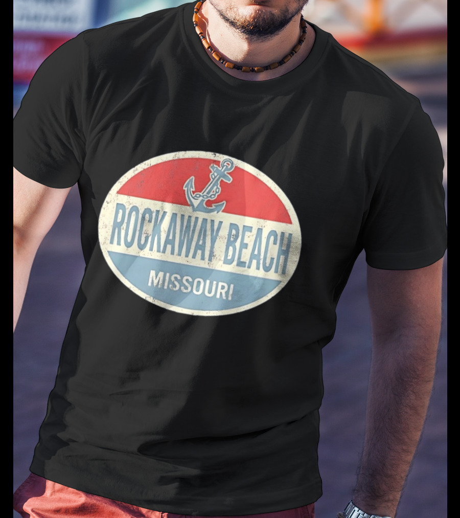 Rockaway Beach Missouri Distressed Anchor Red White Blue Vintage Look T-Shirt
