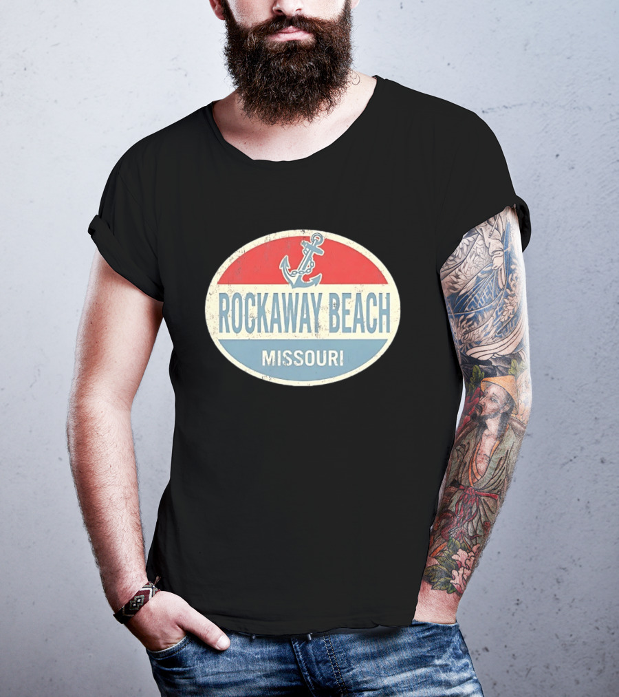 Rockaway Beach Missouri Distressed Anchor Red White Blue Vintage Look T-Shirt