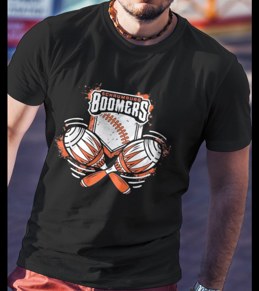 Schaumburg Boomers Baseball Distressed Emblem With Bats And Ball T-Shirt
