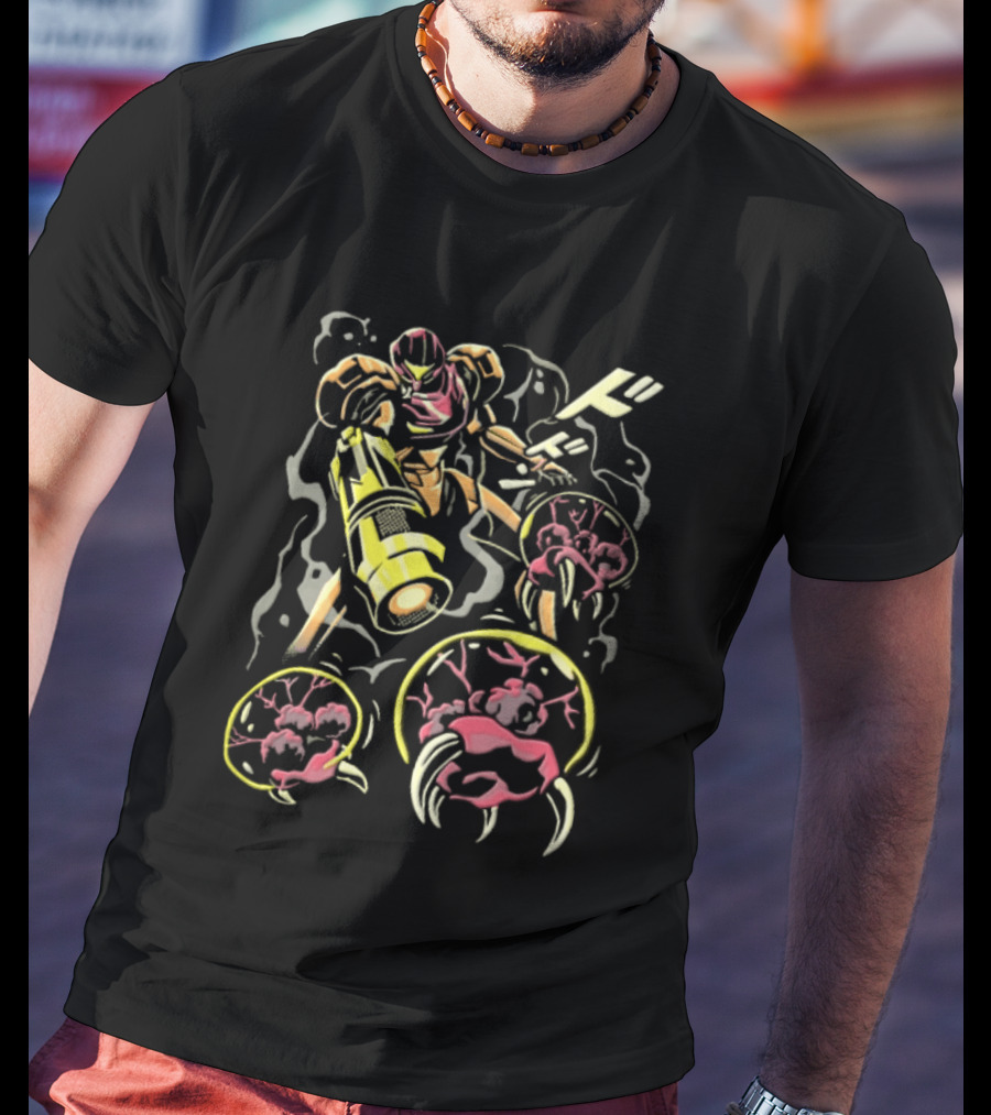Dodon Armored Sci Fi Bounty Hunter Arm Cannon Alien Parasites Manga Line T-Shirt