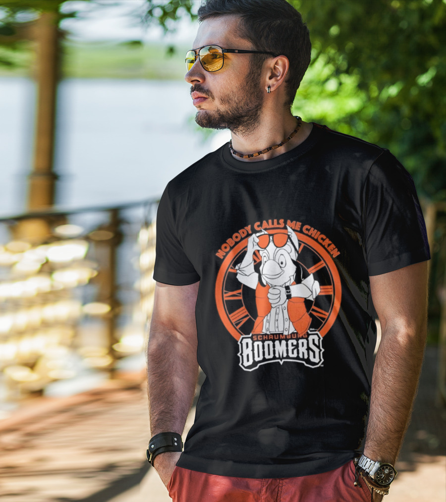Schaumburg Boomers Nobody Calls Me Chicken Baseball Team Orange And White T-Shirt