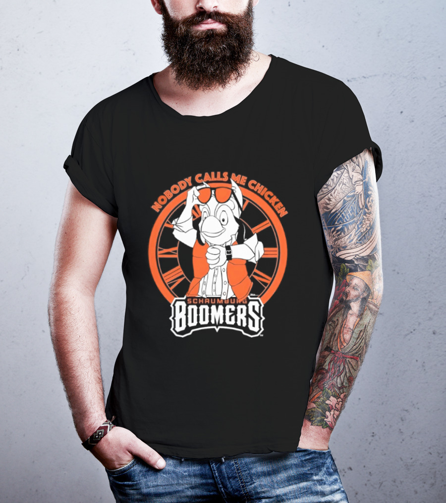 Schaumburg Boomers Nobody Calls Me Chicken Baseball Team Orange And White T-Shirt