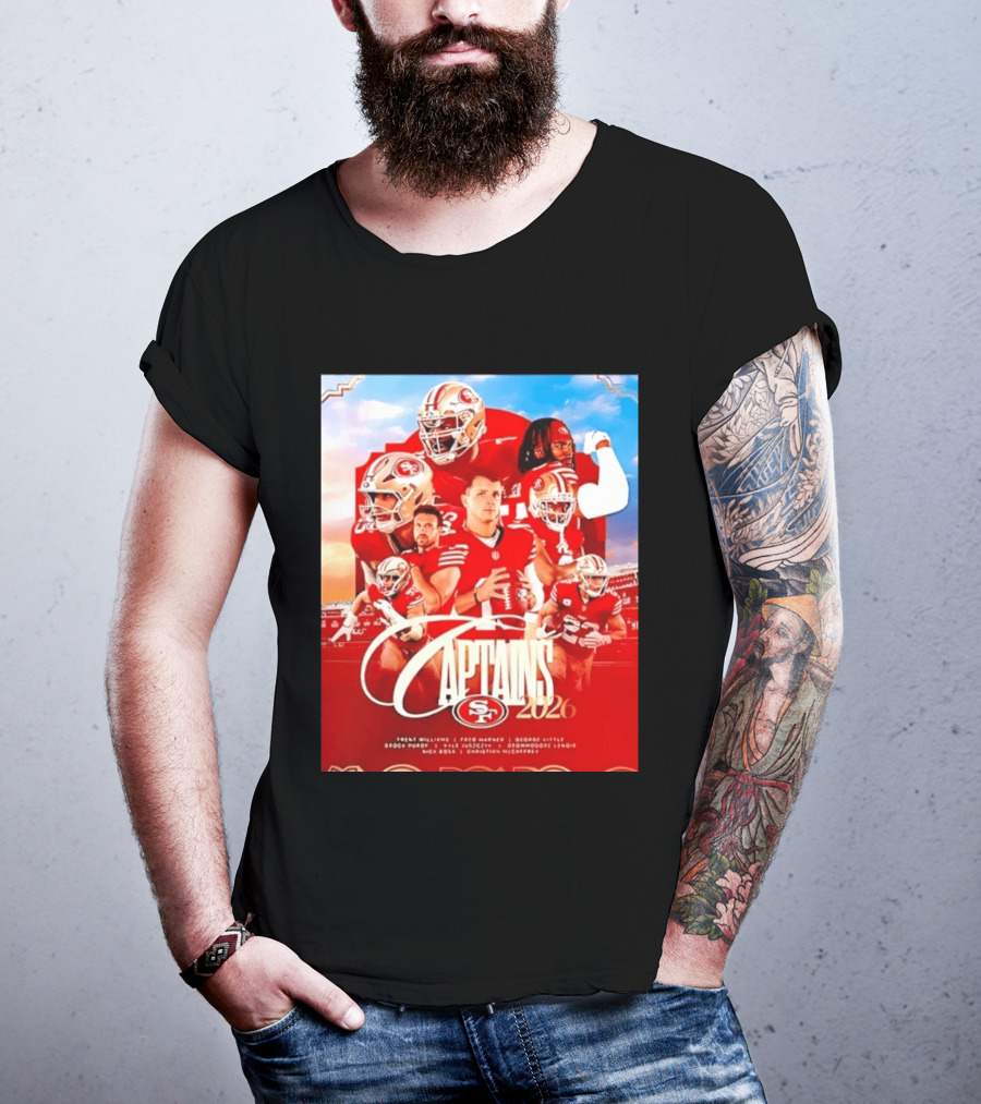 SF 49ers 2026 Captains Williams Warner Kittle Purdy Bosa McCaffrey Juszczyk T-Shirt