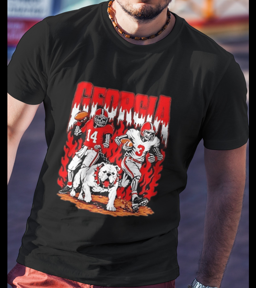 Georgia Bulldogs Football Skeleton Players 14 And 3 With Bulldog T-Shirt