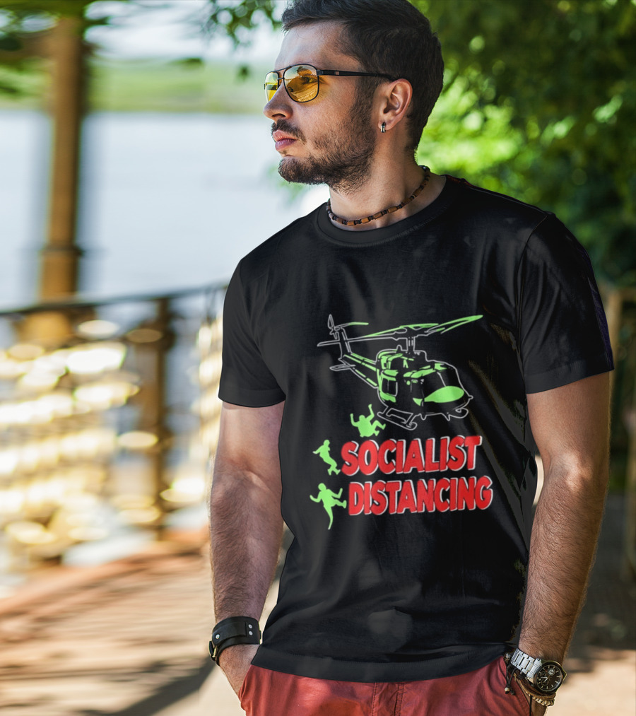 Socialist Distancing Helicopter Retro Military Humor T-Shirt