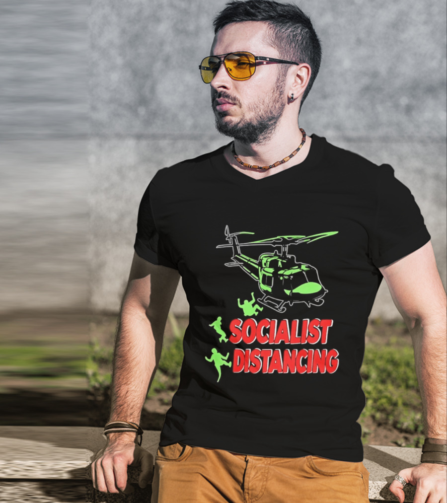 Socialist Distancing Helicopter Retro Military Humor T-Shirt