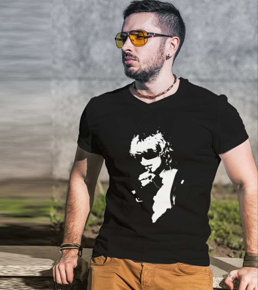 High Contrast Stencil Style Iconic Sunglasses Smoking Man T-Shirt