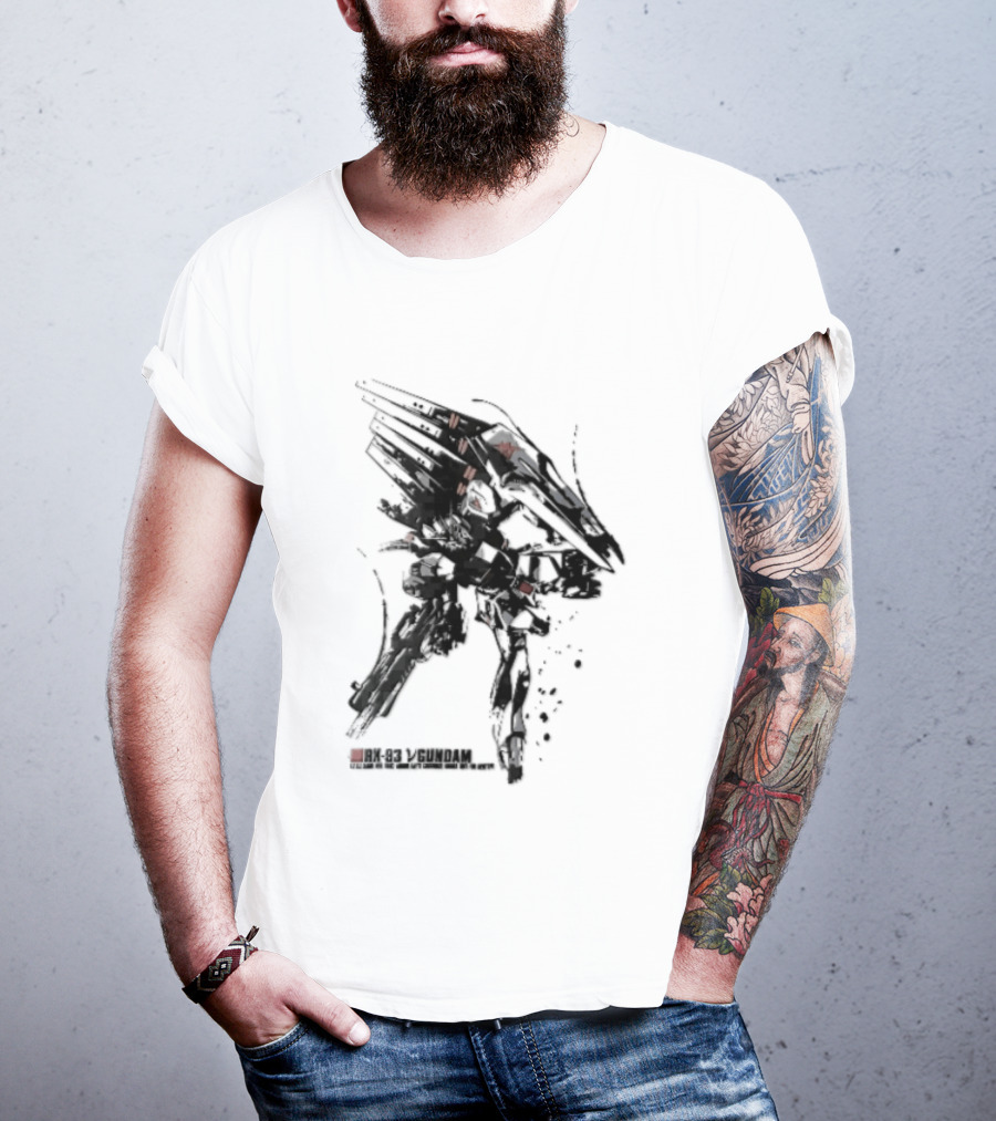 Rx 93 Nu Gundam Efsf Londo Bell Mobile Suit Amuro Ray Ink Brush Mecha Robot T-Shirt