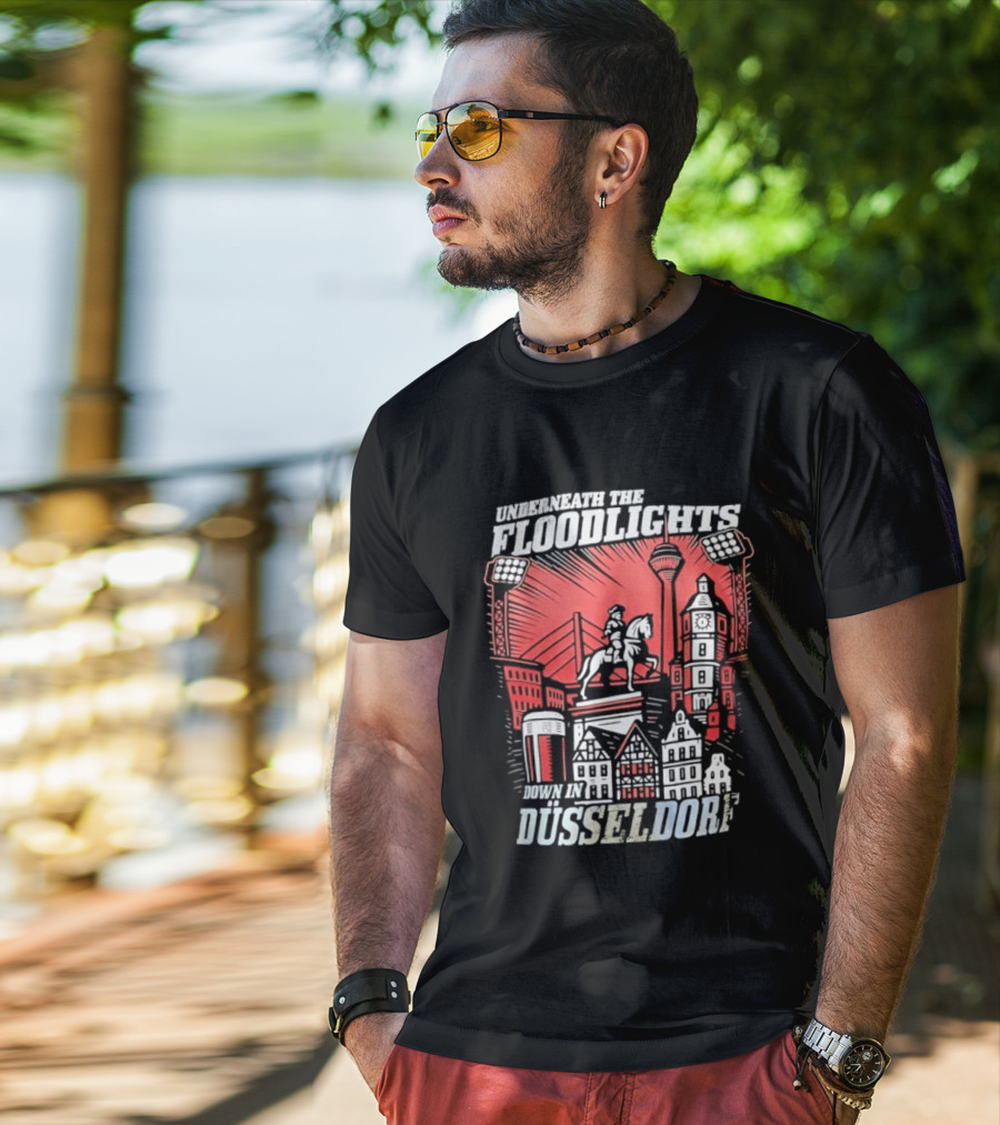 Underneath The Floodlights Düsseldorf Skyline And Equine Monument T-Shirt