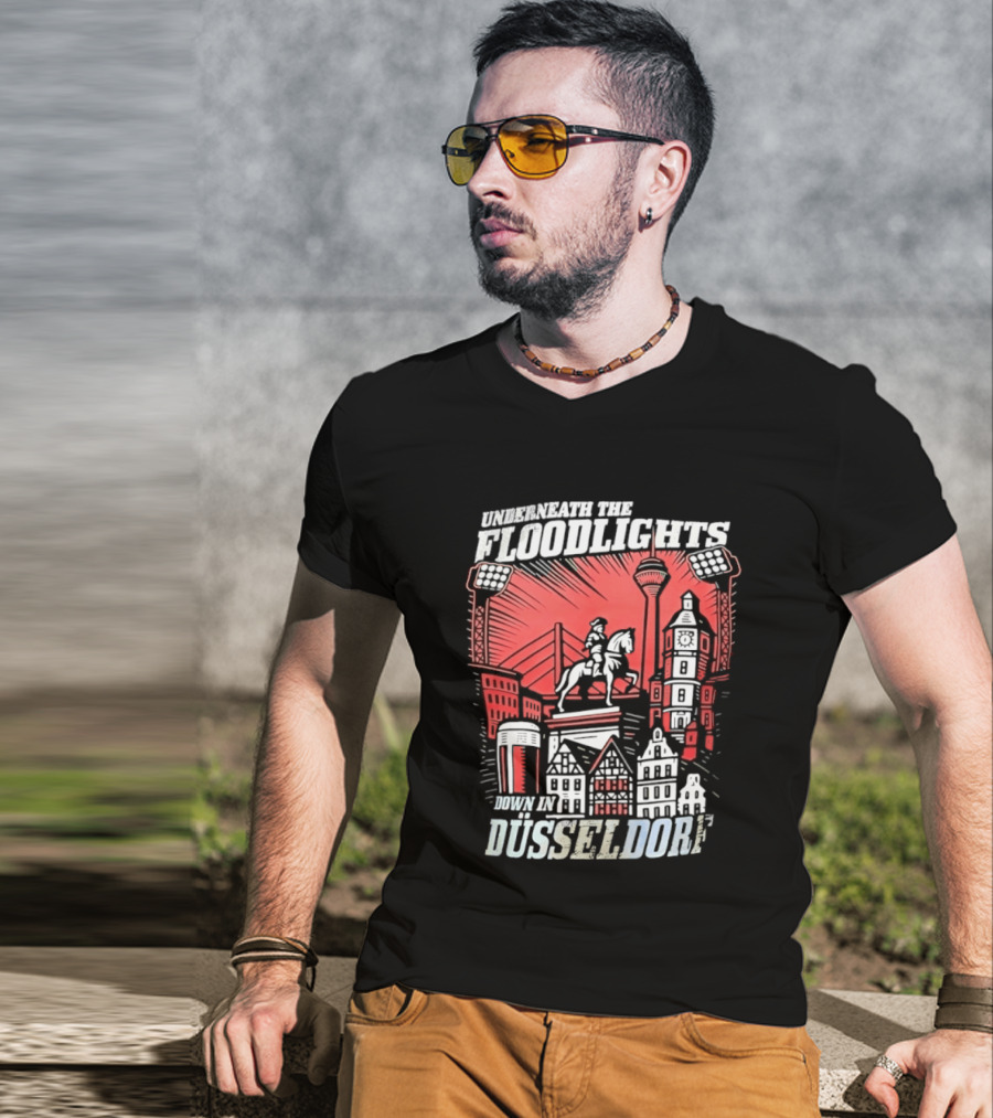 Underneath The Floodlights Düsseldorf Skyline And Equine Monument T-Shirt