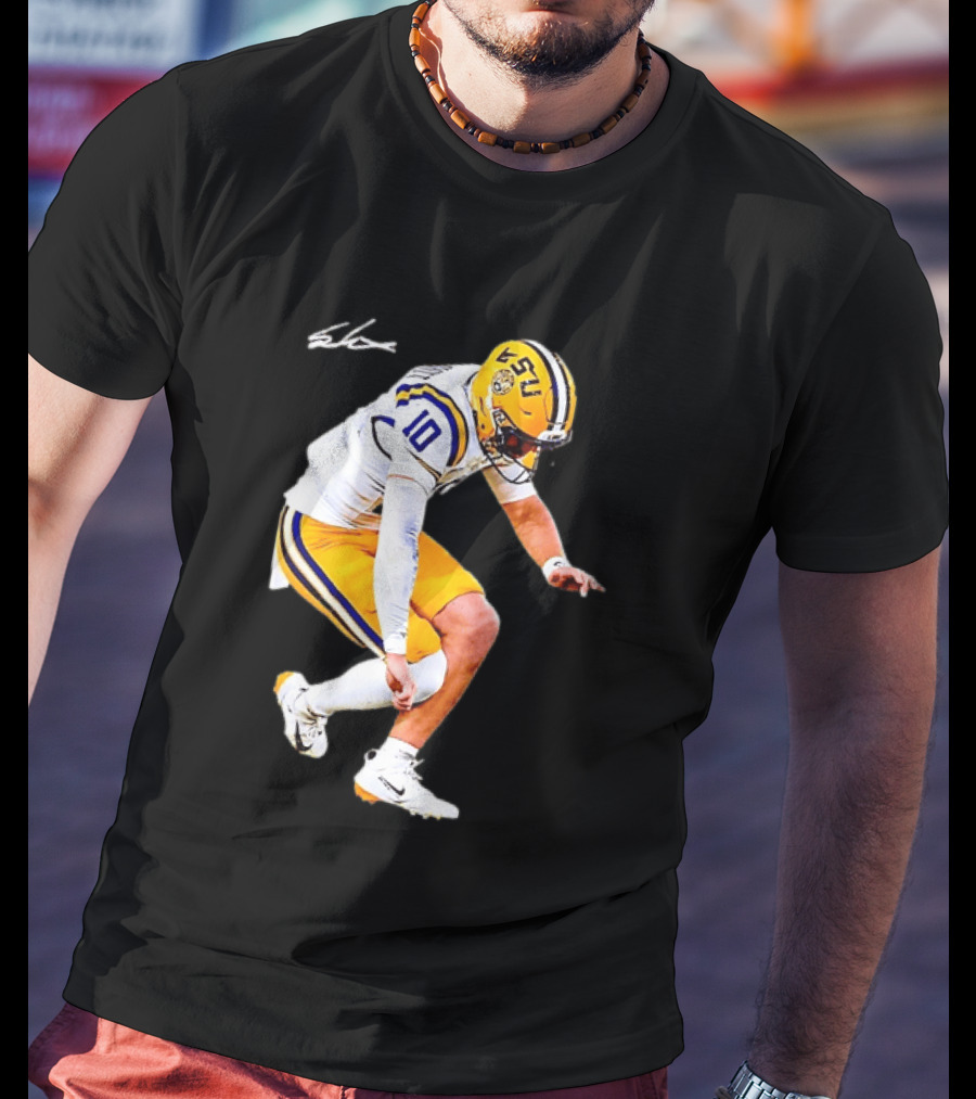 Joe Burrow LSU Tigers Number 10 Football Player Signature T-Shirt