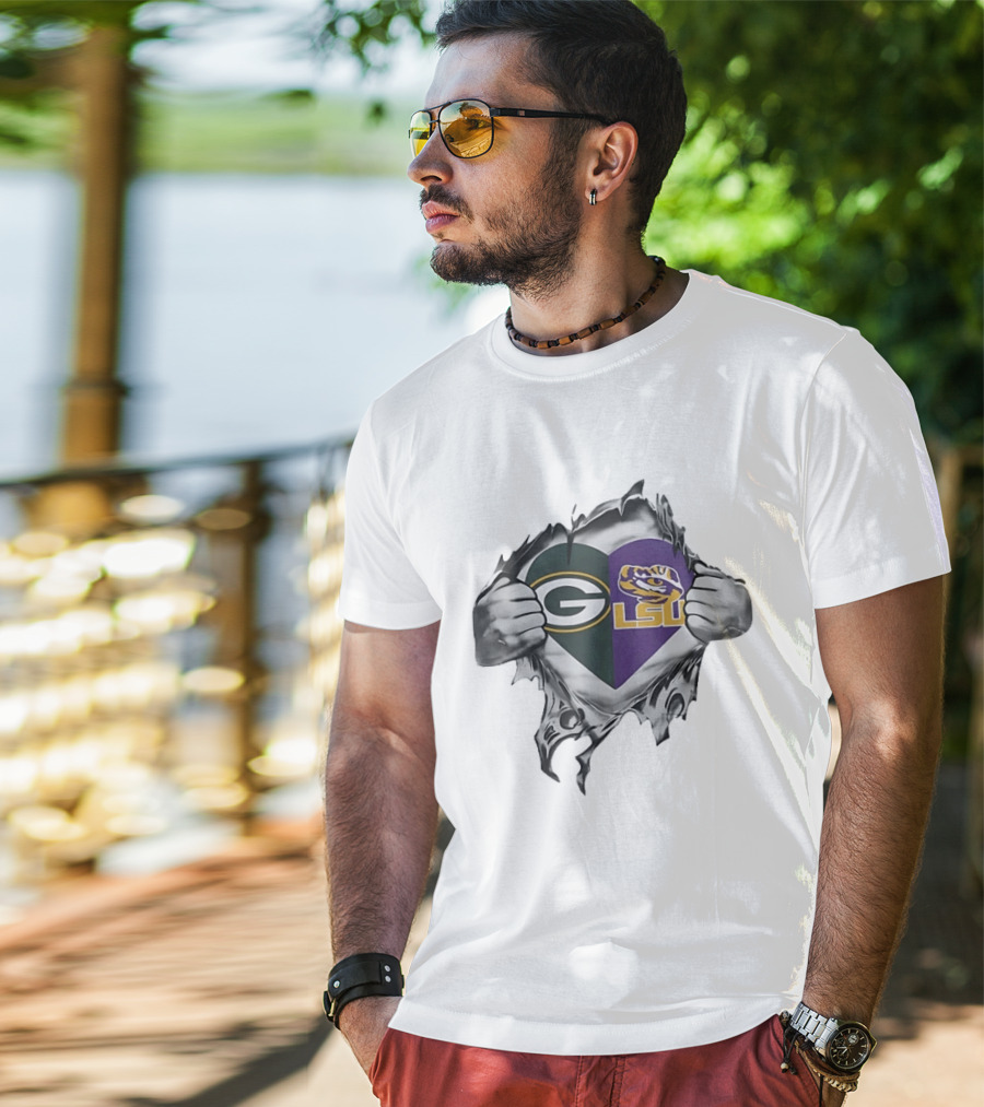 Green Bay Packers LSU Tigers Heart T-Shirt