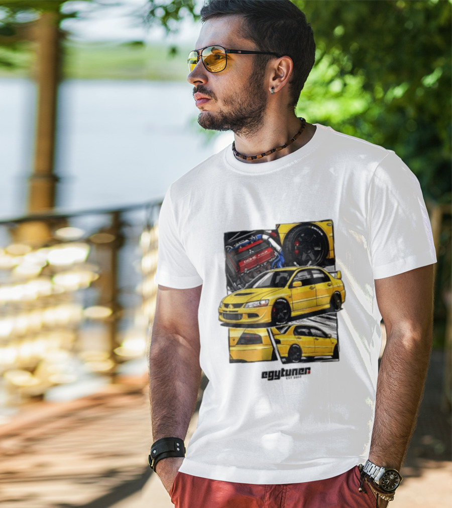 Mitsubishi Egytuner Est 2003 Yellow Lancer Evolution Engine Wheel Panels T-Shirt