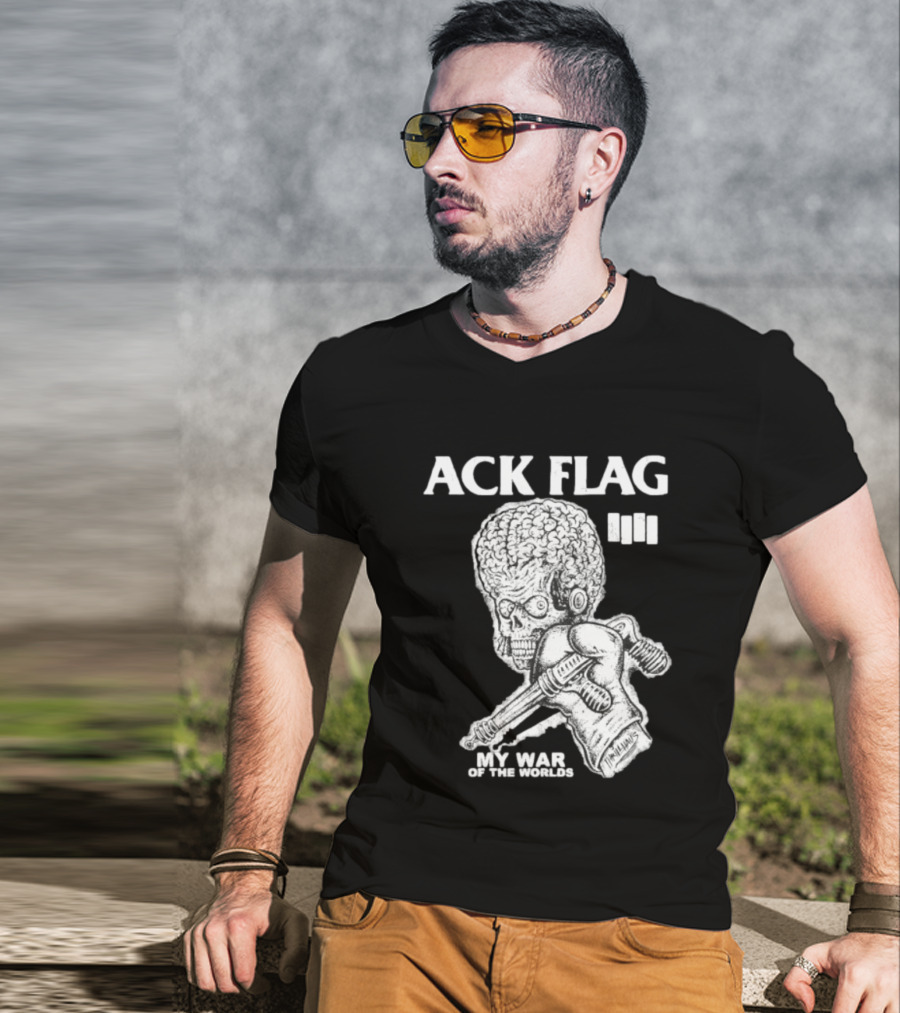 ACK Flag Mars Attacks War Of The Worlds Black Flag Mashup T-Shirt