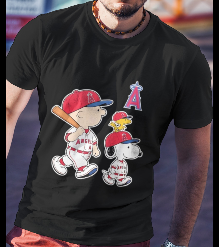 Charlie Brown Snoopy Woodstock Los Angeles Angels Baseball Team T-Shirt