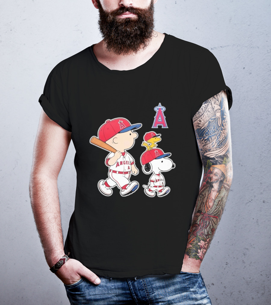 Charlie Brown Snoopy Woodstock Los Angeles Angels Baseball Team T-Shirt