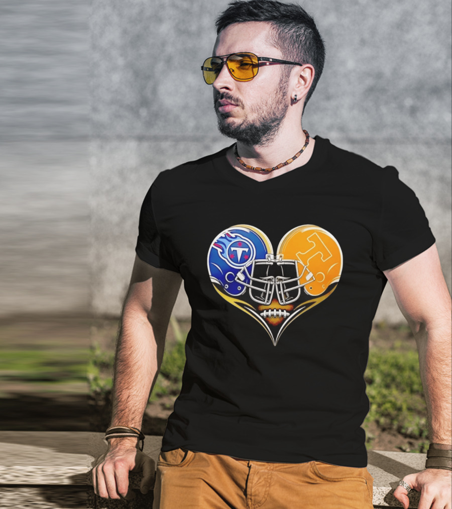 Tennessee Titans Tennessee Volunteers Football Heart Helmet T-Shirt