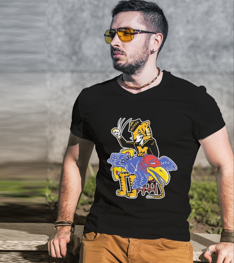 Mizzou Tigers Vs Kansas Jayhawk Rivalry Cartoon T-Shirt