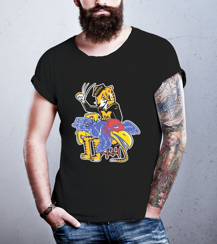 Mizzou Tigers Vs Kansas Jayhawk Rivalry Cartoon T-Shirt