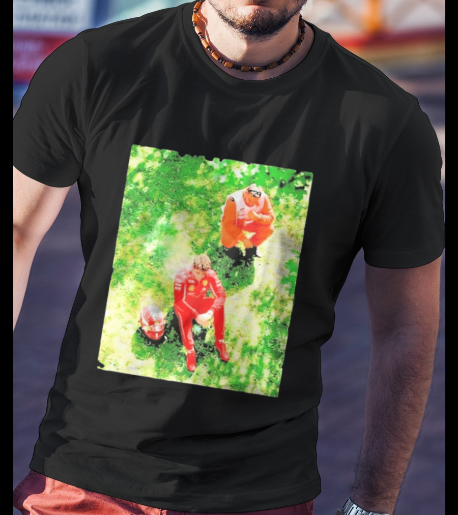Monza GP Charles Leclerc Helmet On Grass Crash Moment T-Shirt
