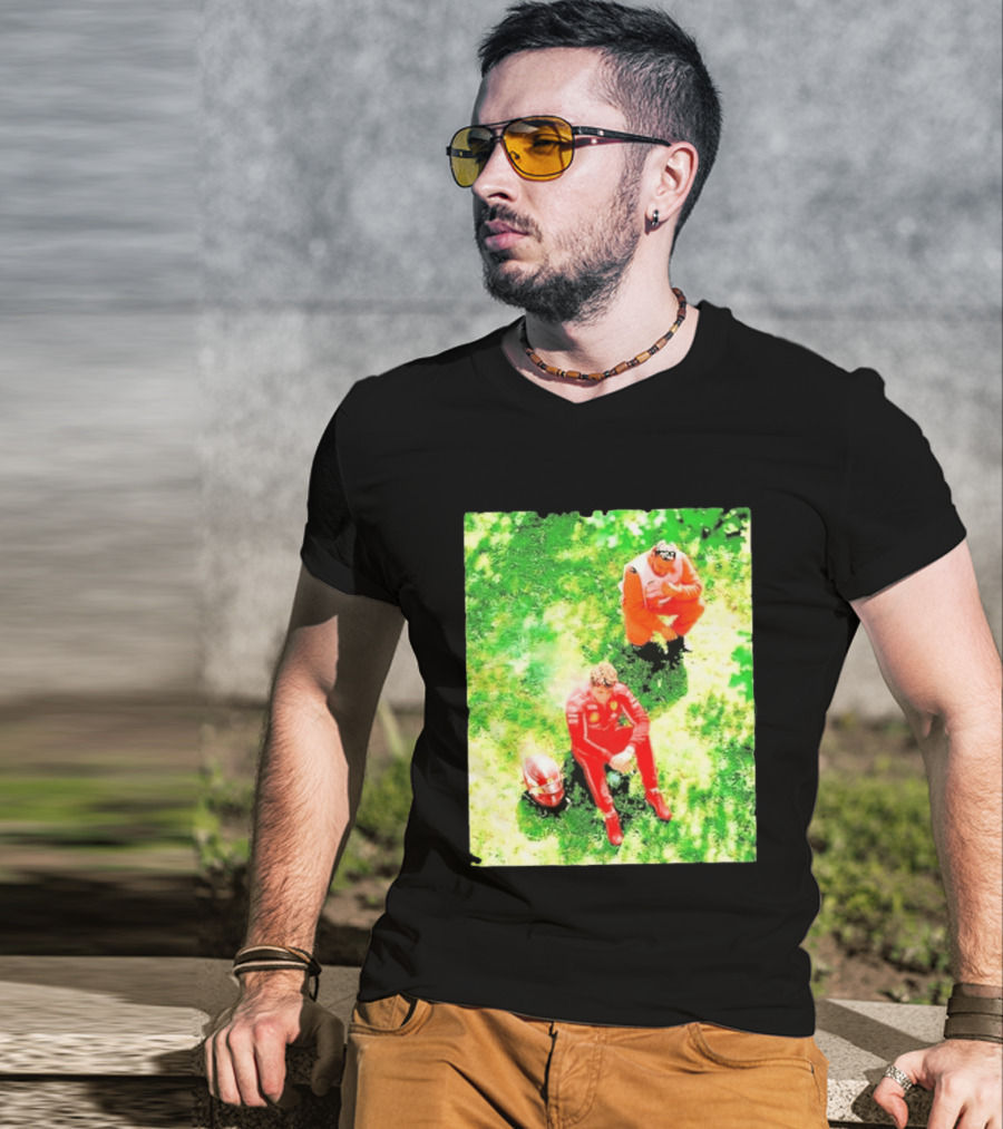 Monza GP Charles Leclerc Helmet On Grass Crash Moment T-Shirt