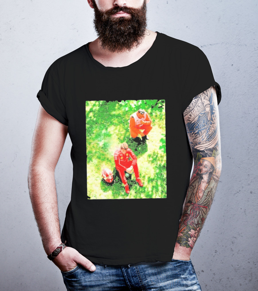 Monza GP Charles Leclerc Helmet On Grass Crash Moment T-Shirt