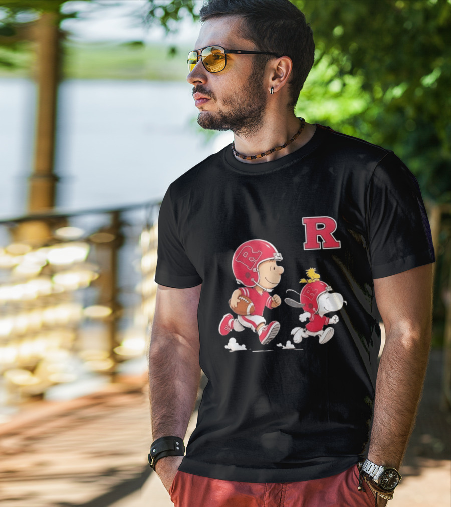 Charlie Brown Snoopy Woodstock Rutgers Scarlet Knights Football Fan Gear T-Shirt