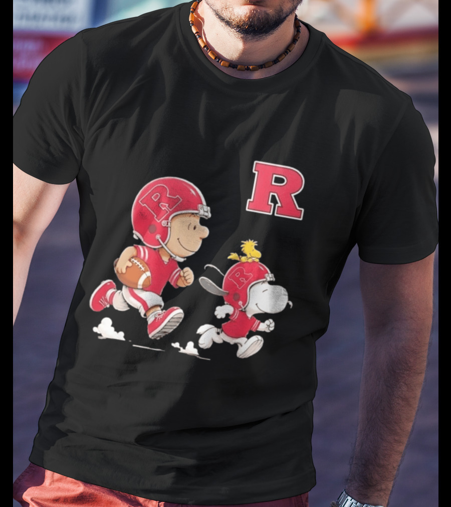 Charlie Brown Snoopy Woodstock Rutgers Scarlet Knights Football Fan Gear T-Shirt