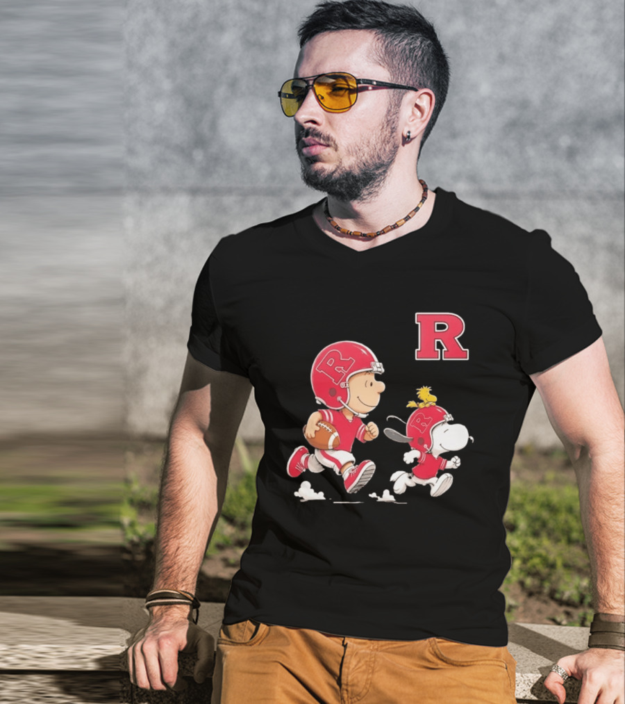 Charlie Brown Snoopy Woodstock Rutgers Scarlet Knights Football Fan Gear T-Shirt