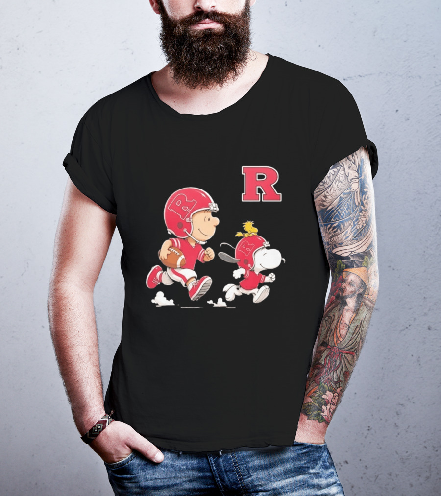 Charlie Brown Snoopy Woodstock Rutgers Scarlet Knights Football Fan Gear T-Shirt