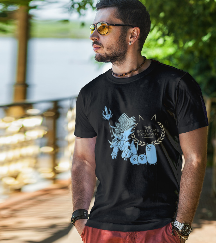 The Battle Cats Nyawards 11th Anniversary Characters Laurel Wreath Line T-Shirt