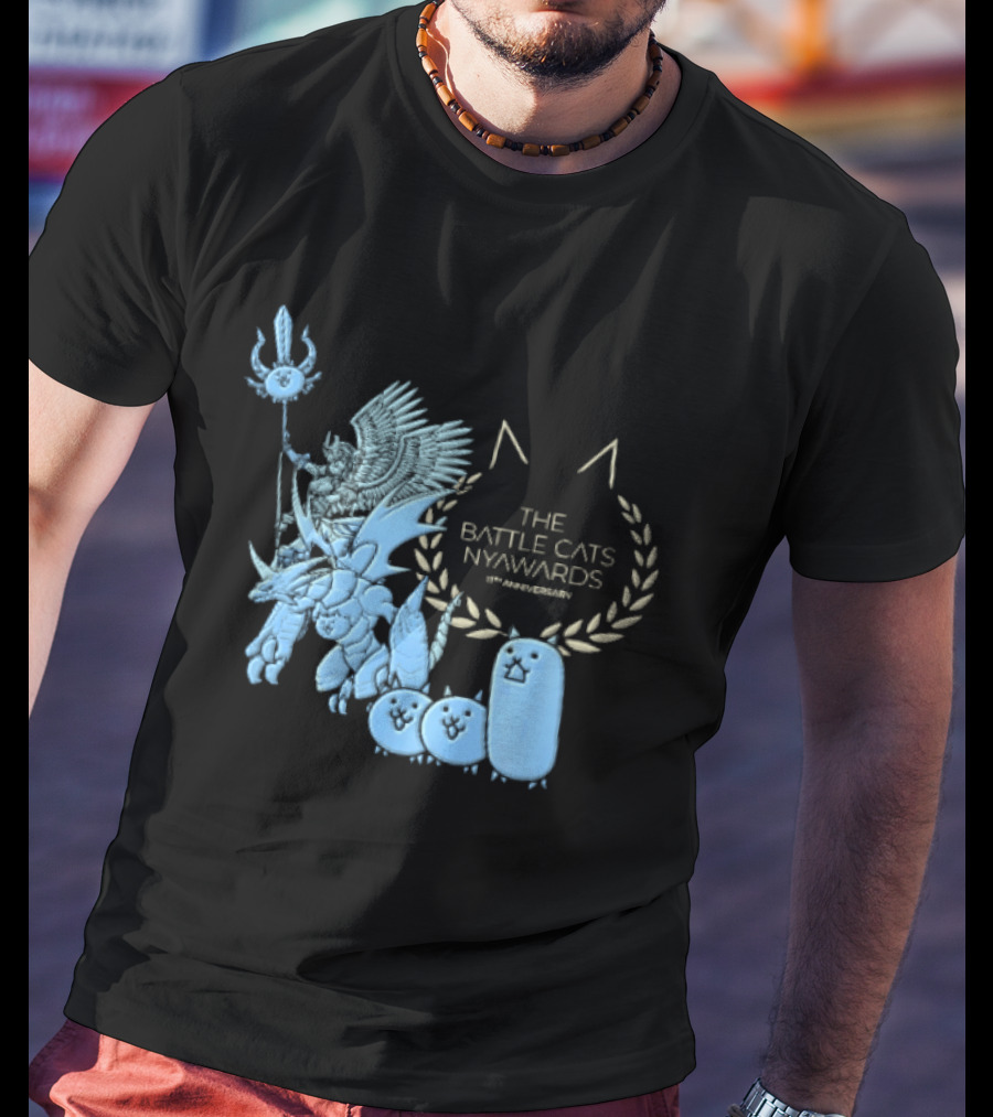The Battle Cats Nyawards 11th Anniversary Characters Laurel Wreath Line T-Shirt
