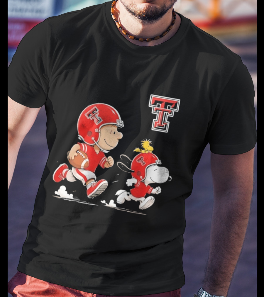 Charlie Brown Woodstock Snoopy Texas Tech Red Raiders Football Team Spirit T-Shirt