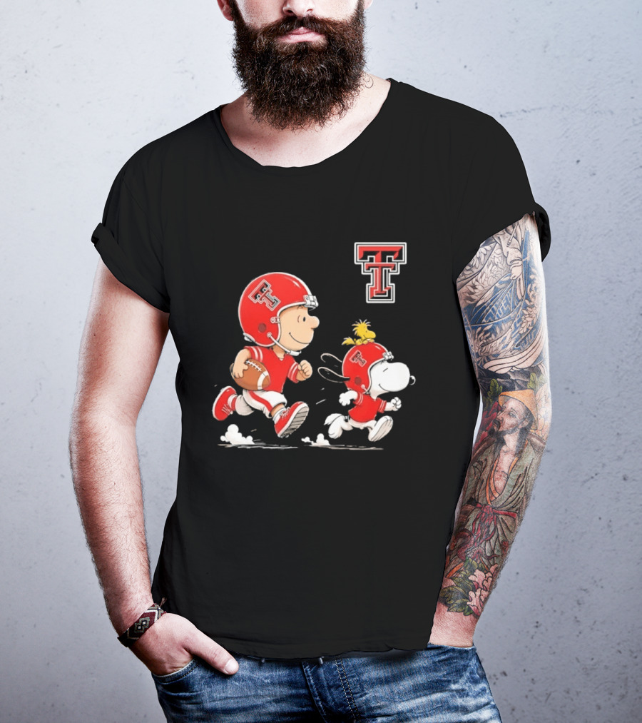 Charlie Brown Woodstock Snoopy Texas Tech Red Raiders Football Team Spirit T-Shirt