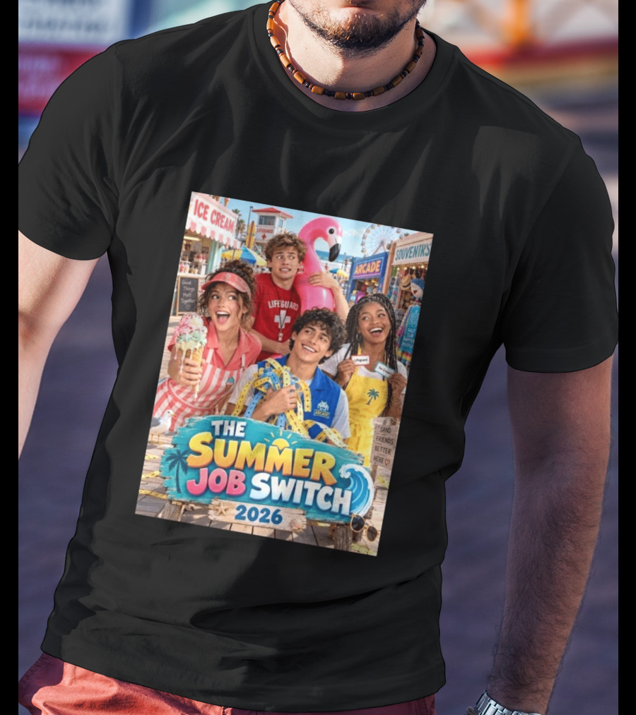 The Summer Job Switch 2026 Ice Cream Adventure Lifeguard Arcade Souvenirs Sand Friends T-Shirt
