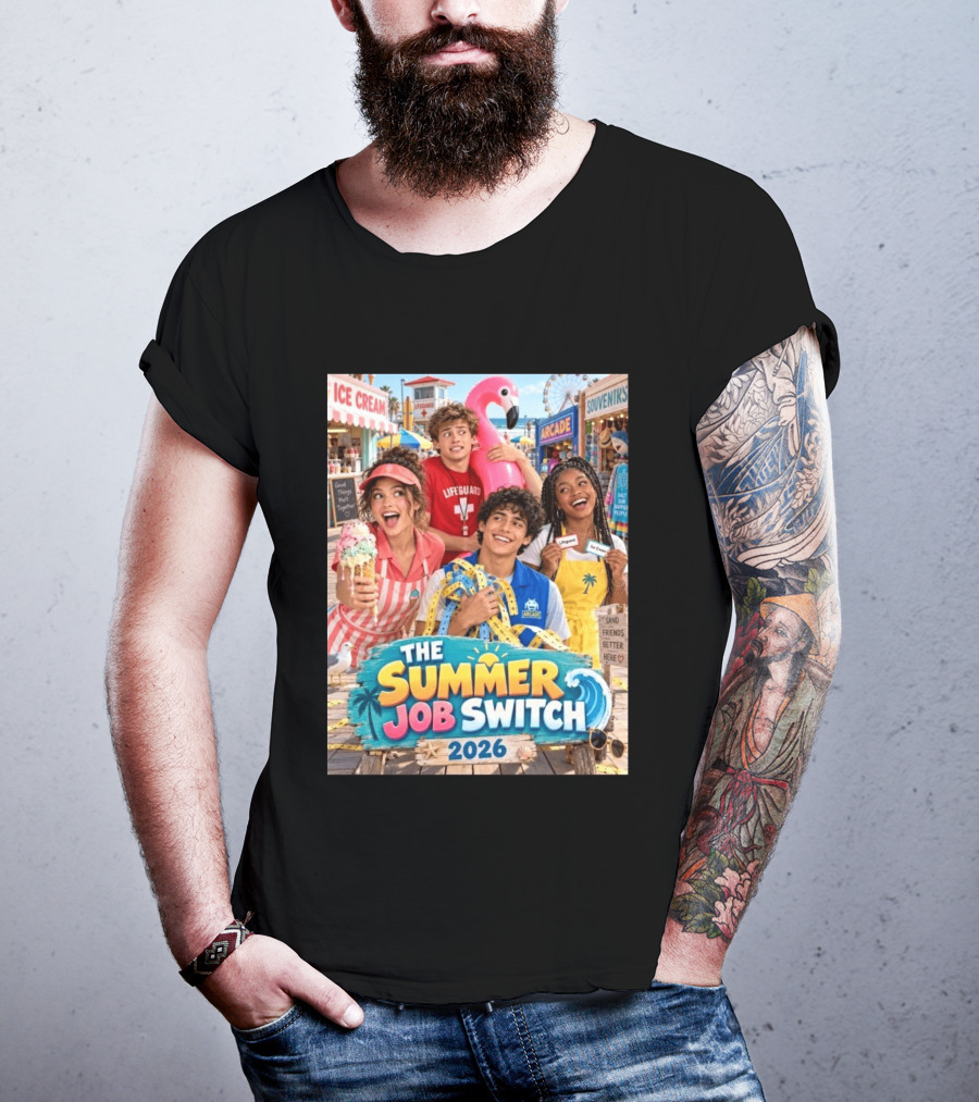 The Summer Job Switch 2026 Ice Cream Adventure Lifeguard Arcade Souvenirs Sand Friends T-Shirt