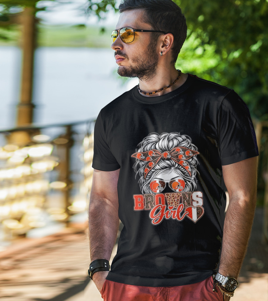 Cleveland Browns Girl Messy Bun Football T-Shirt