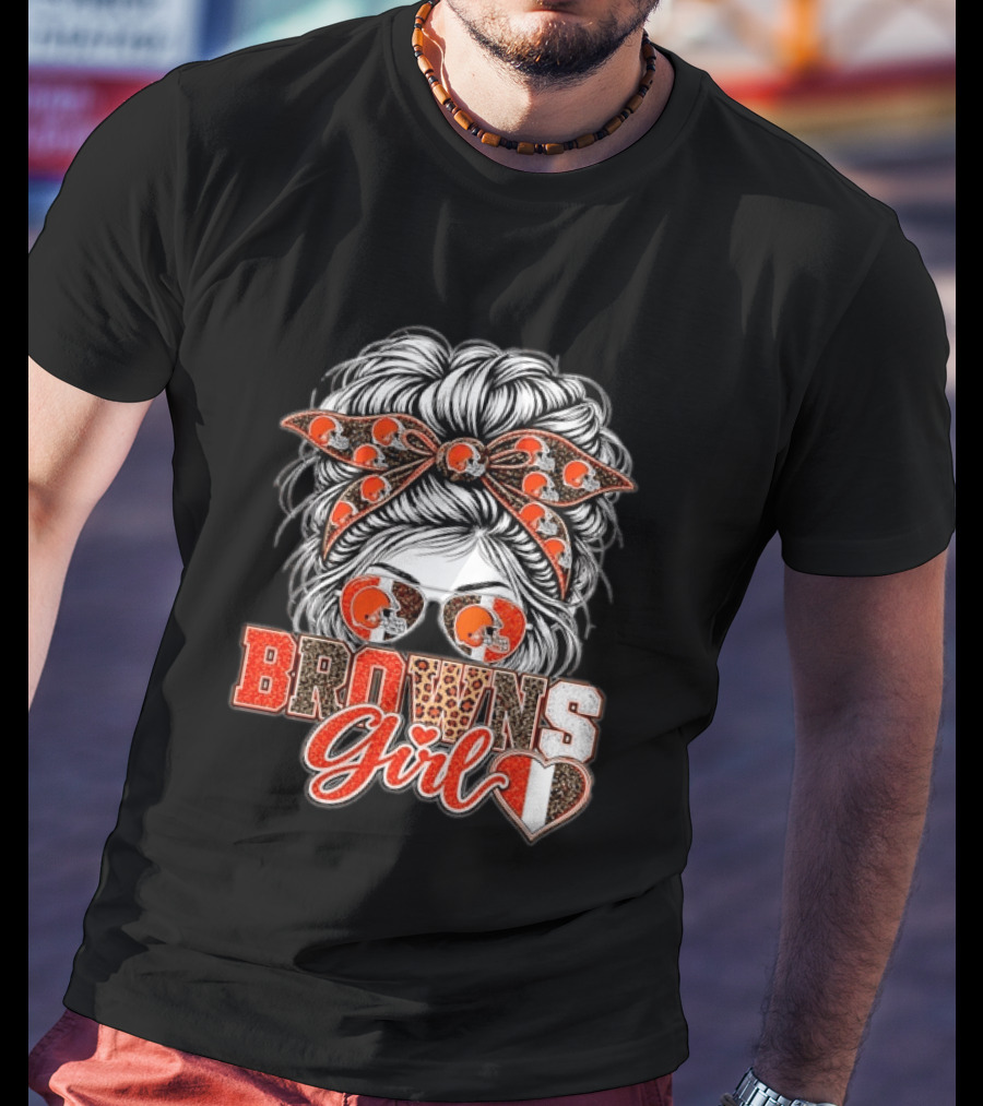 Cleveland Browns Girl Messy Bun Football T-Shirt