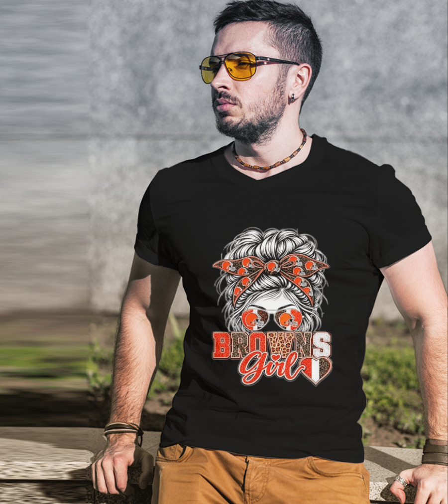 Cleveland Browns Girl Messy Bun Football T-Shirt