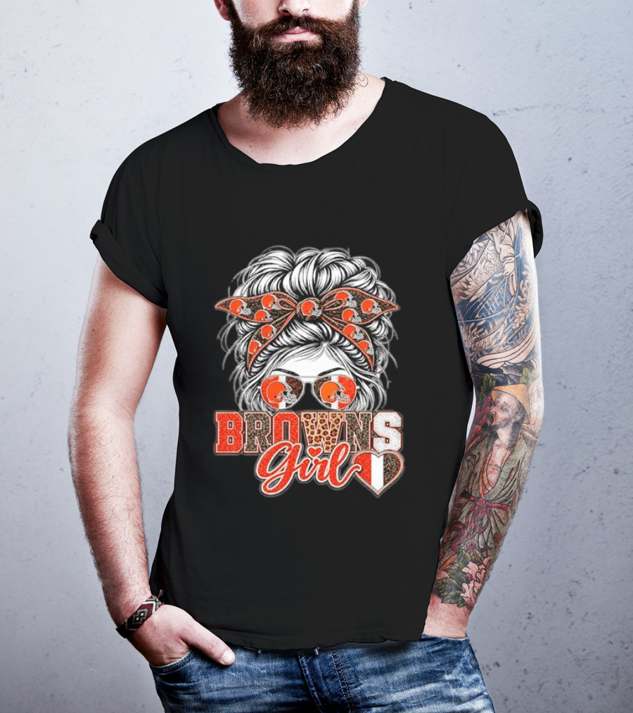Cleveland Browns Girl Messy Bun Football T-Shirt