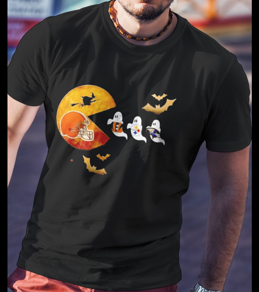 Cleveland Browns Pac Man Vs Bengals Steelers Ravens Halloween Battle T-Shirt